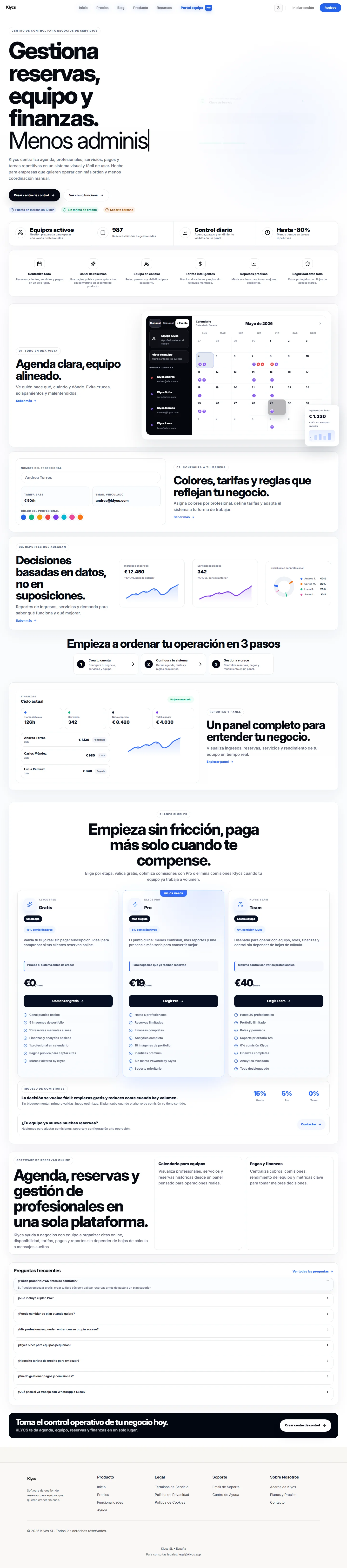 Web de Klycs con su propuesta de reservas, agenda y gestión